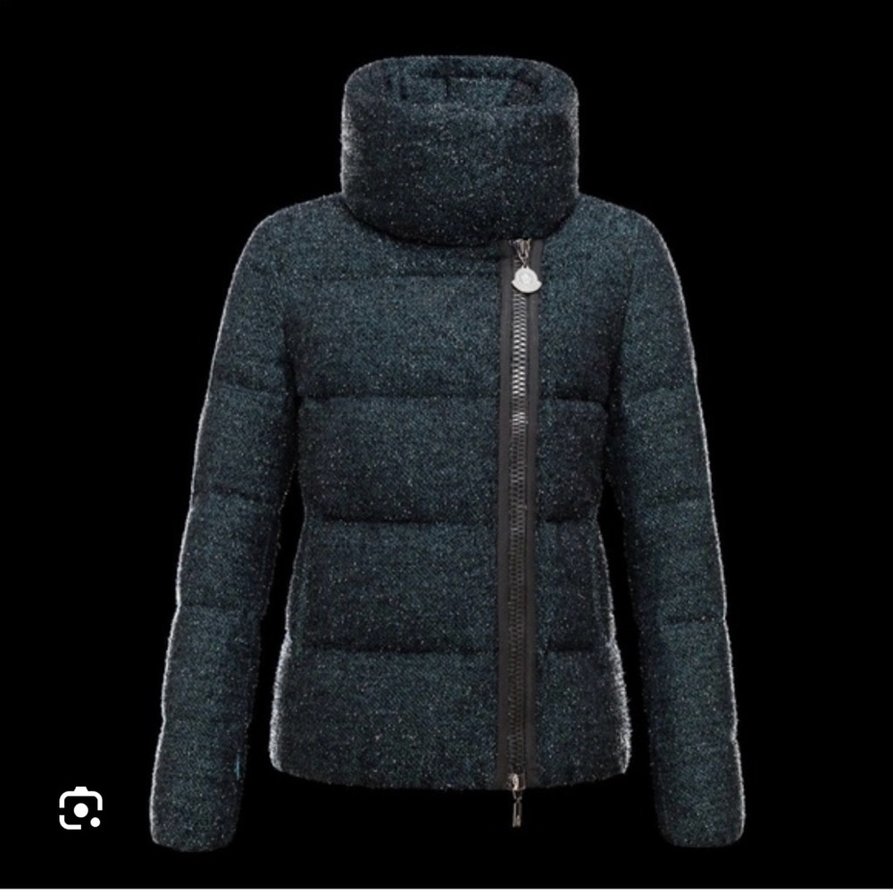 NWT 100% AUTH Moncler Rochers Black Metallic bouclé-tweed Puffer Jacket Sz 2